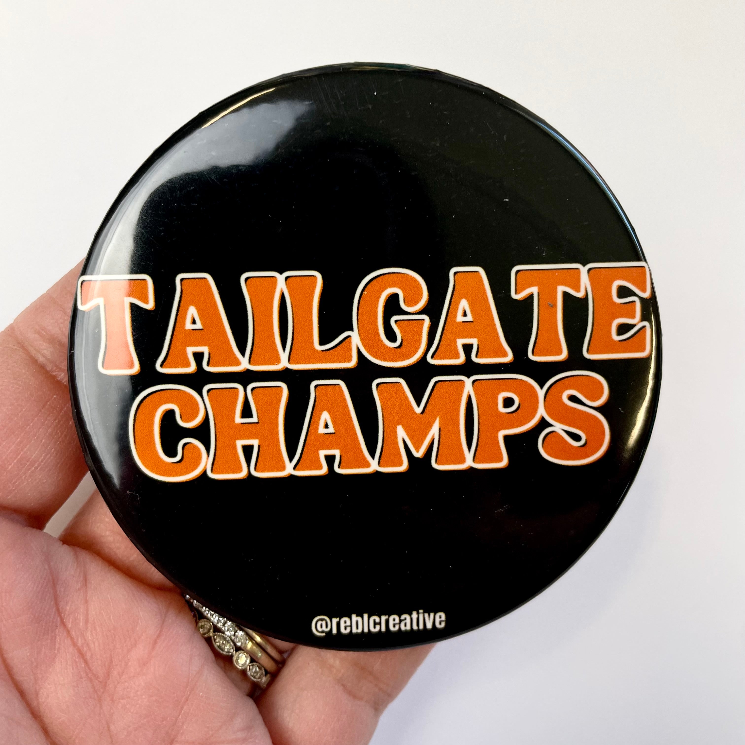 *Tailgate Champs - Black & Orange – REBL Buttons by REBL Creative