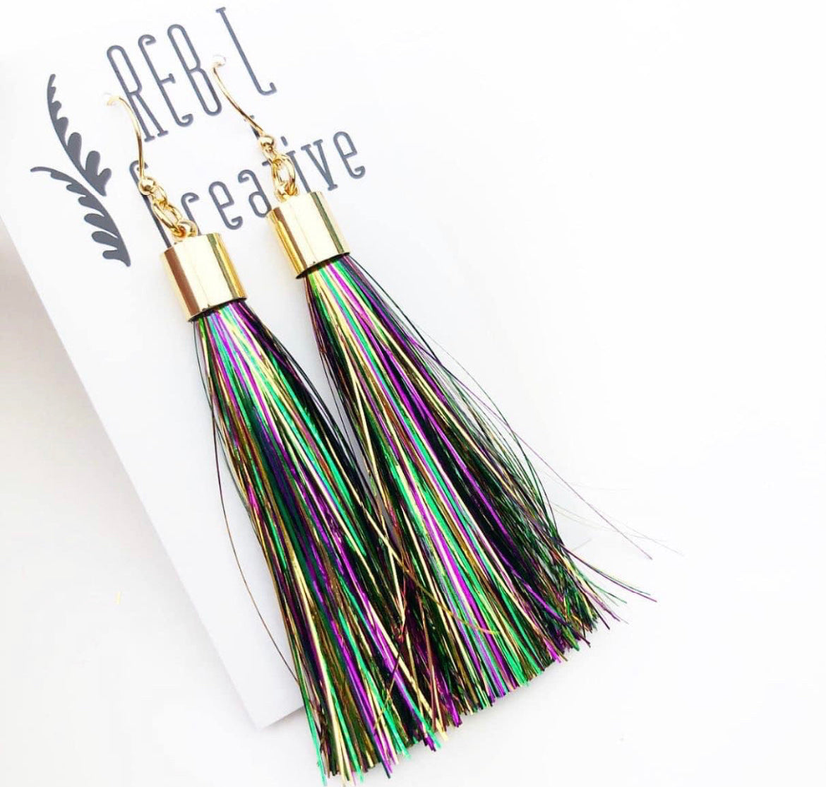 Mardi Gras Tinsel Tassel Earrings